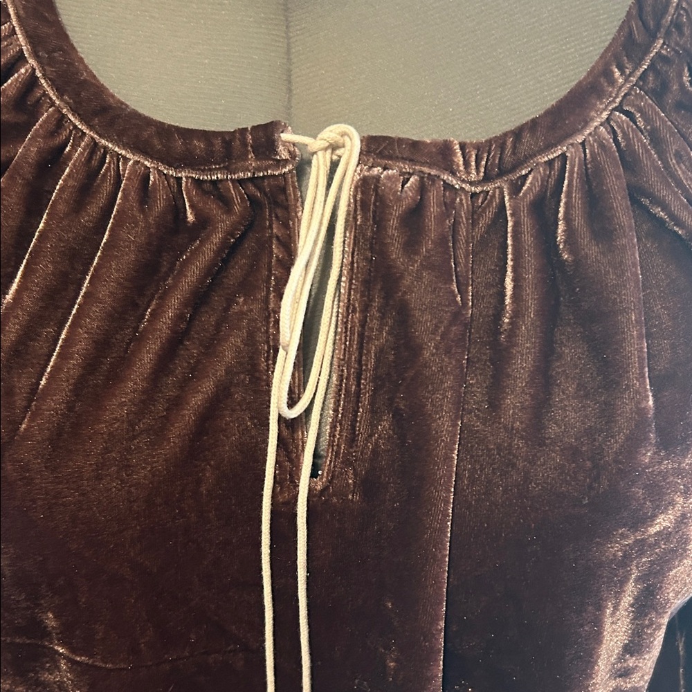 Luxurious Velvet Women's Blouse in Rich Brown - Picture 3 of 10